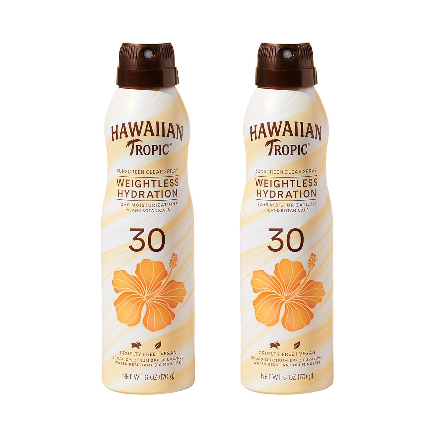 Hawaiian Tropic Weightless Hydration Clear Spray Sunscreen SPF 30, 6oz | SPF 30 Sunscreen Spray, Sunblock, Oxybenzone-Free, 6oz each Twin Pack-Velvo Beauty