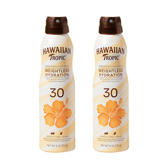 Hawaiian Tropic Weightless Hydration Clear Spray Sunscreen SPF 30, 6oz | SPF 30 Sunscreen Spray, Sunblock, Oxybenzone-Free, 6oz each Twin Pack-Velvo Beauty