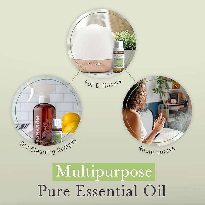 Pranarom USDA Certified Organic Lemon Essential Oil (15ml), 100% Pure Undiluted Therapeutic Grade from Argentina for Aromatherapy, Diffuser, DIY, Cleaning, Fresh Lemon Scent-Velvo Beauty