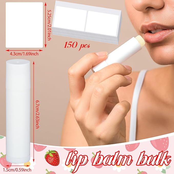 Demissle 150 Pcs Unlabeled Lip Balm Bulk Chapped Stick Blank Mini Lip Balm Gifts Moisturizing Lip Balms Favors for Women Homeless Wedding Bridal Shower Favors Baby Shower Guests Favors(Strawberry)-Velvo Beauty