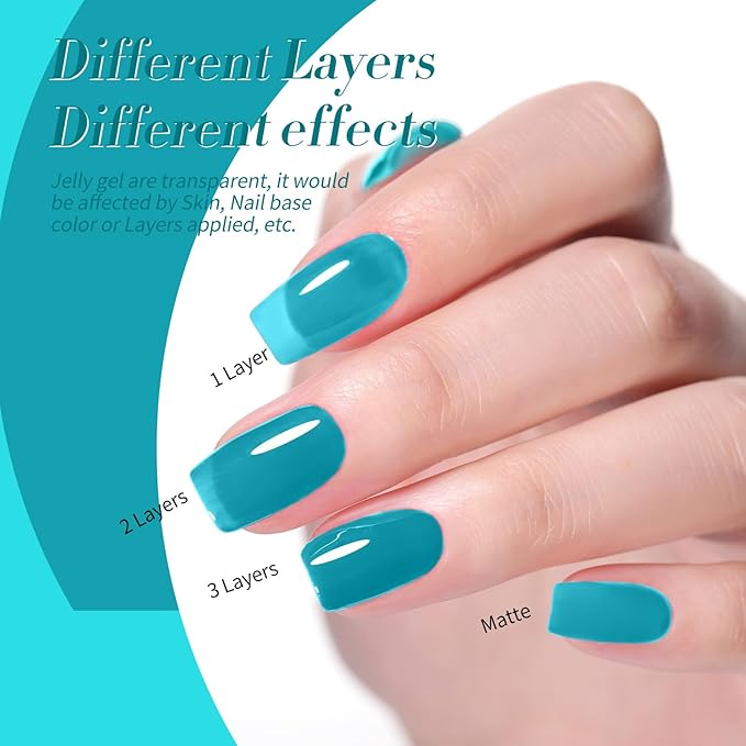 Born Pretty Jelly Gel Nail Polish Set Spring Summer Crystal Glass Translucent Pastel Sheer Gel Polish Pink Green Blue Red Yellow Silver Shiny Glitter Gel Nail Polish Nail Art Gel DIY Gift 6PCS-Velvo Beauty