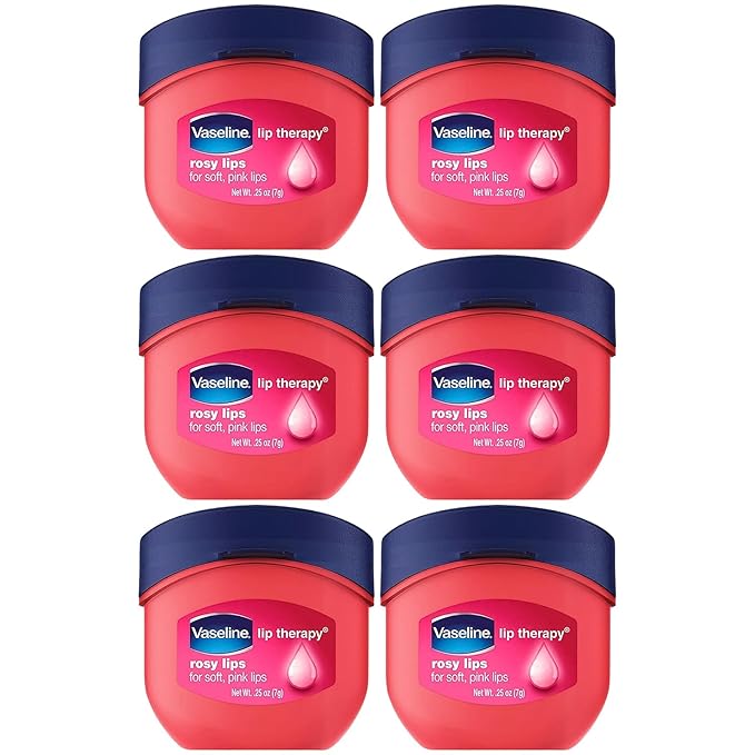 Vaseline Lip Therapy Rosy Lips Mini, Pure Petroleum Jelly, Advanced Moisture, Light Rose Fragrance, Sheer Pink Tint on Lips, Mini Vaseline Petroleum Jelly, Soft Vaseline Lips (Pack of 6-0.25 Oz Ea)-Velvo Beauty