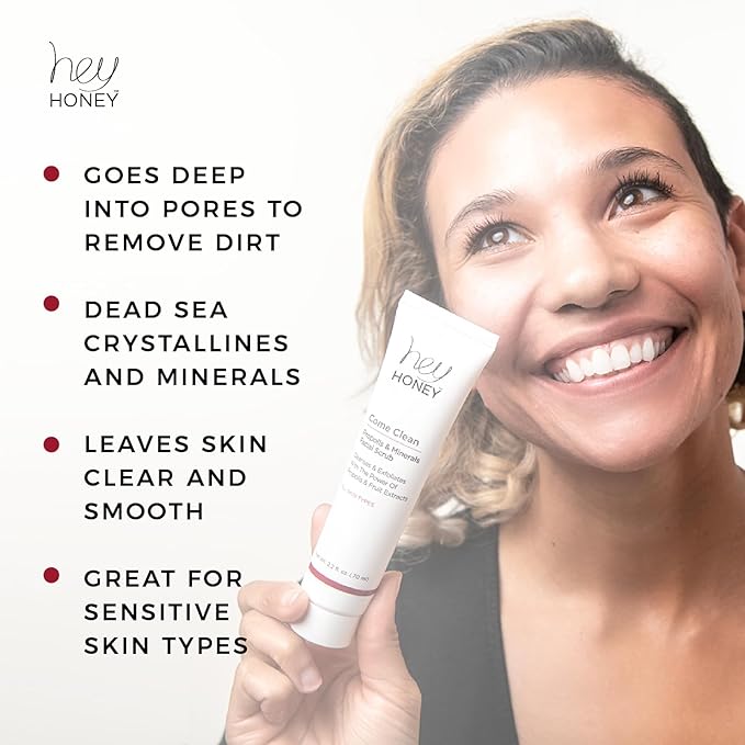 Hey Honey, Come Clean Propolis & Mineral Facial Scrub. Rich, Exfoliating, Dead Sea Salt Scrub designed to be gentle enough for even the most sensitive skin. 110ml-Velvo Beauty