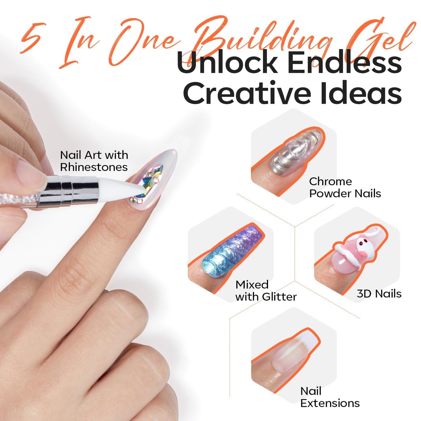 modelones 3D Gel Nail Art Kit, Hard Sculpting Gel for Nail Art Extensions & Molding Non-Sticky for Chrome Powder, Nails Glitter Polish Salon or Home DIY Manicure Cured Needed-Velvo Beauty