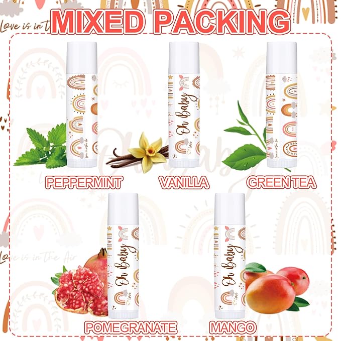 Dunzy 50 Pcs Thank You Gift Lip Balm Bulk Baby Shower Party Favors Bridal Shower Favor Lip Care with Assorted Fruit Flavors Thank You Lipstick for Guest Basket Gift Stuffer (Boho)-Velvo Beauty