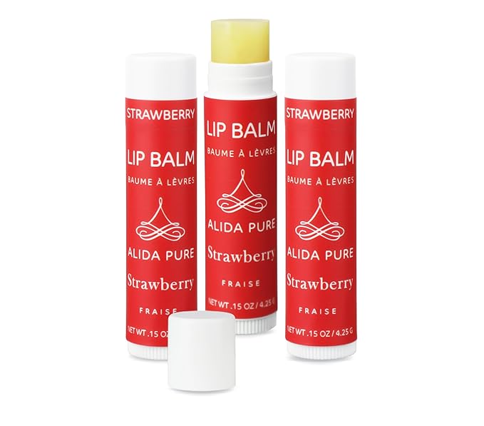 Strawberry Lip Balm Collection, Vegan Lip Balm Set, Beeswax Free, with Avocado Oil, Organic Jojoba Oil, and Vitamin E, Natural Moisturizer for Dry, Chapped Lips, 3 Tube Set-Velvo Beauty