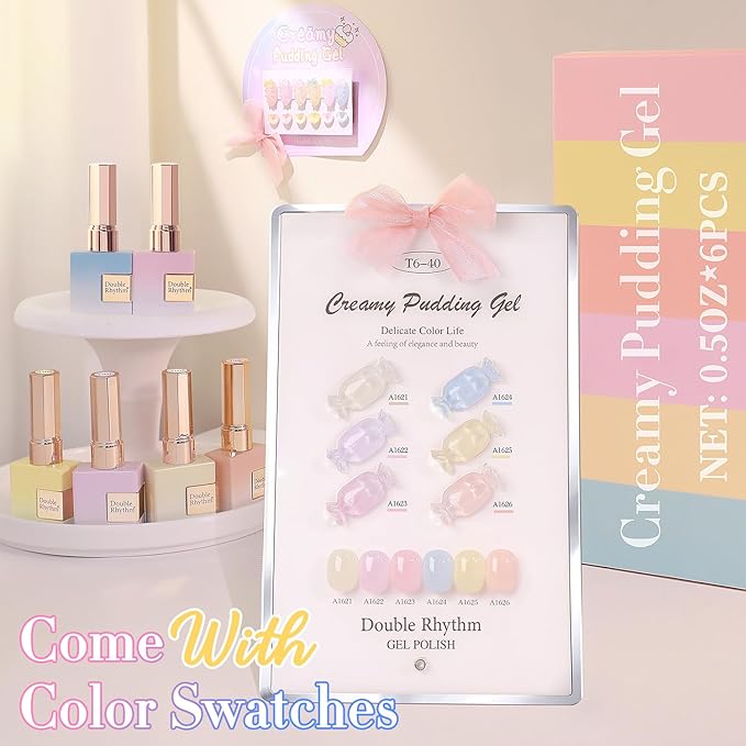 Double Rhythm 6 Pcs 15 ML Gel Polish Set Same Color Same Bottle Soak Off Gel Polish Kit Nail Art Manicure Salon DIY at Home for Women (Jelly Blue Purple Nude Pink-T6-40)-Velvo Beauty