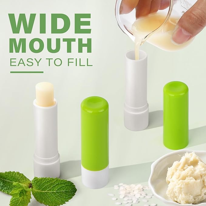 LotFancy Lip Balm Tubes Empty, 28Pcs 4.5ml Lip Balm Container Tubes with Green Caps, BPA Free & Leak Free, Refillable-Velvo Beauty