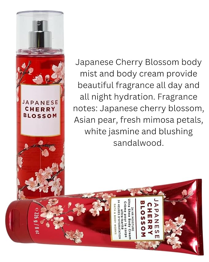 Bath & Body Works Fine Fragrance Mist & Ultra Shea Body Cream Japanese Cherry Blossom 2 Piece Set Full Size 8oz.-Velvo Beauty
