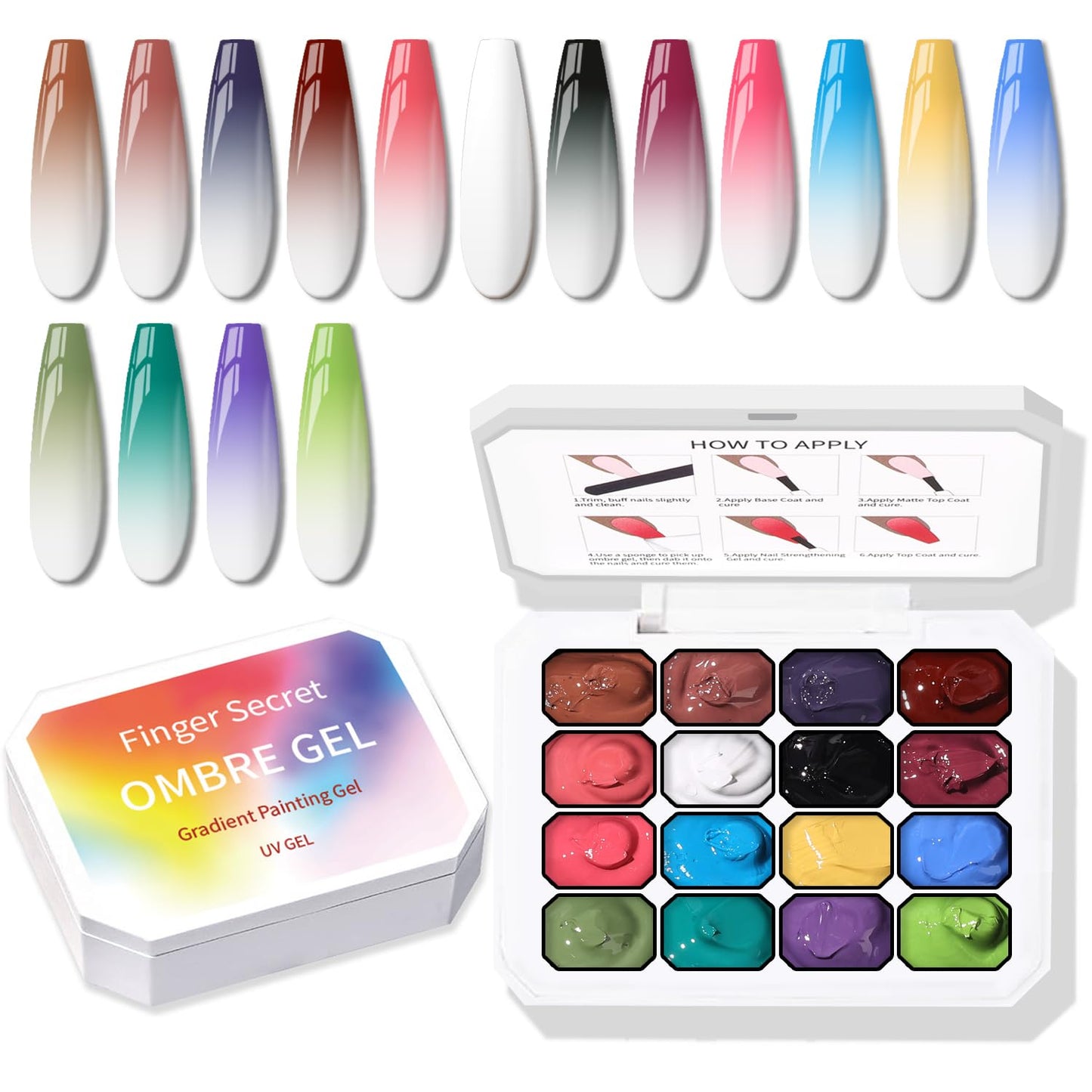 Sponge Pat Paint Nail Gel, Ombre Nails Gradient Gel Nail Blush Blooming Aura Nails Drawing Stripper Floral Painting DIY Nail Art, No Wipe, UV/LED Curing (16 Colors B)-Velvo Beauty