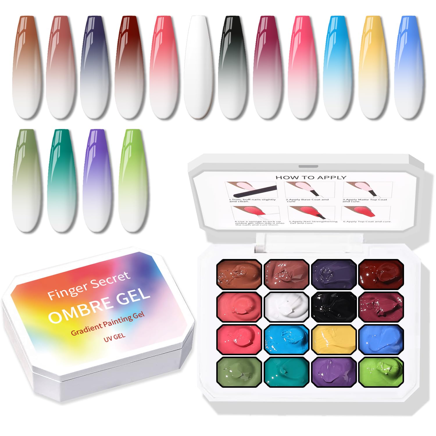 Sponge Pat Paint Nail Gel, Ombre Nails Gradient Gel Nail Blush Blooming Aura Nails Drawing Stripper Floral Painting DIY Nail Art, No Wipe, UV/LED Curing (16 Colors B)-Velvo Beauty