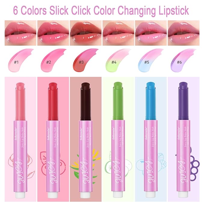 Plumping Melting Lip Gloss, Click Jelly Color Changing Lipstick Lasting Tint Hydrate & Nourish, High-Shine for Plumper Lips, Glossier Lip Balm Natural Glossy Lip Gloss Tinted Lip Balm(#6 Grape)-Velvo Beauty
