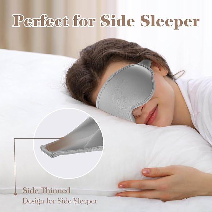 3D Cooling Eye Mask Sleep Mask for Men & Women, 100% Pressure-Free & Light Block-Out Eye Mask for Sleep with Easy Adjustable Strap, Night Eye Cover for Travel, Grey-Velvo Beauty