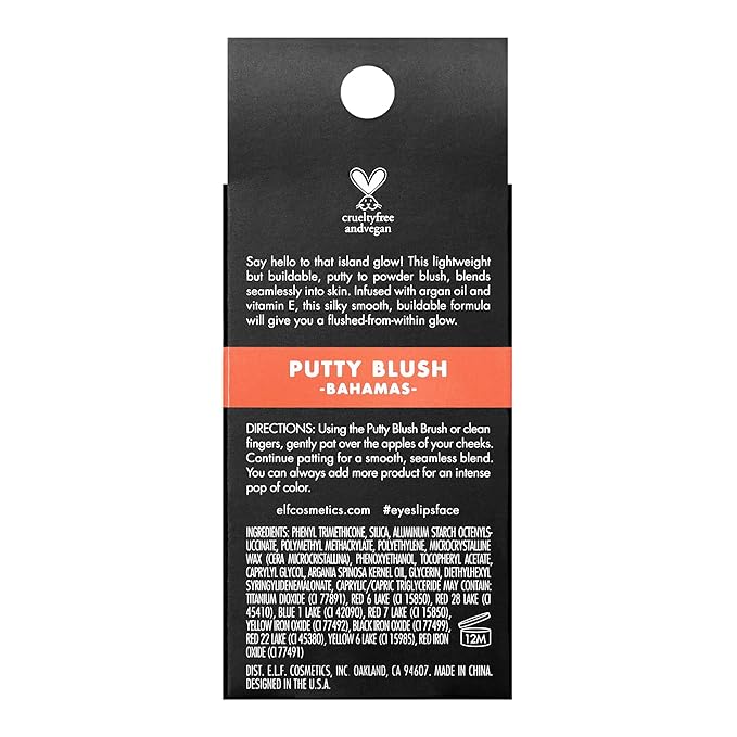 e.l.f. Putty Blush, Creamy & Ultra Pigmented Formula, Infused with Argan Oil & Vitamin E, Bahamas, 0.35 Oz (10g)-Velvo Beauty