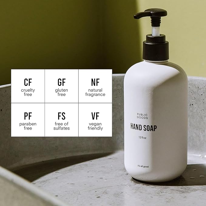 Public Goods Hand Soap | Cleansing Soap for Kitchen & Bathroom | Made with Natural Essential Oils | Paraben & Sulfate Free | Vegan Friendly | Made in Canada | 12 Fl Oz Bottle with Dispenser Pump-Velvo Beauty