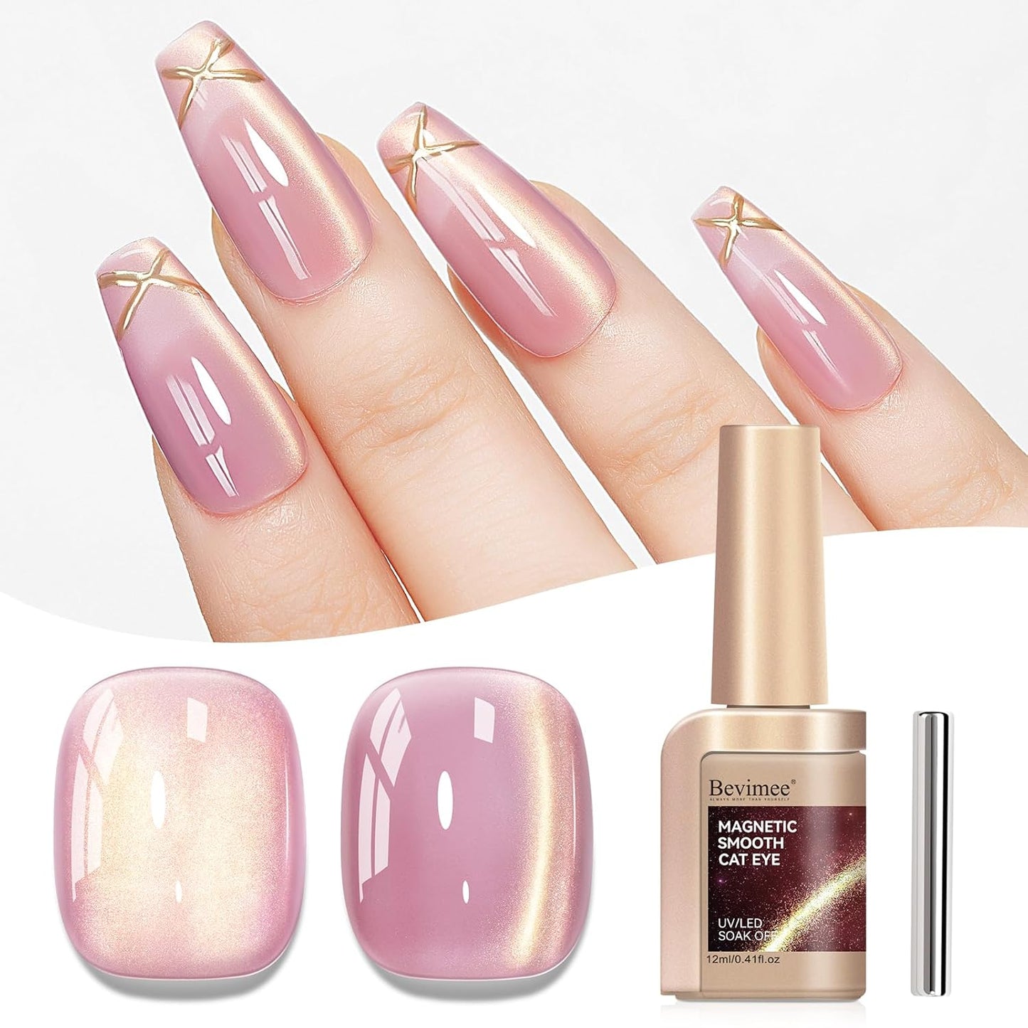 Cat Eye Gel Nail Polish Sheer Pink Glass Jelly Magnetic Nail Polish Gel Shimmer Glitter Gloss Shine Holographic Translucent Color For Nail Art Manicure DIY At Home 12ml-Velvo Beauty