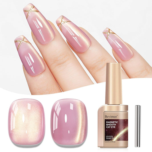 Cat Eye Gel Nail Polish Sheer Pink Glass Jelly Magnetic Nail Polish Gel Shimmer Glitter Gloss Shine Holographic Translucent Color For Nail Art Manicure DIY At Home 12ml-Velvo Beauty