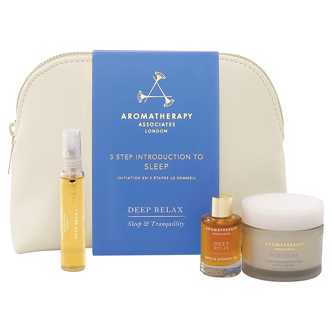 Aromatherapy Associates 3 Step Introduction to Sleep. Luxurious Gift Set Includes Deep Relax Bath and Shower Oil, Sleep Mist and Body Butter in a Vegan Leather Travel Bag (1 count)-Velvo Beauty