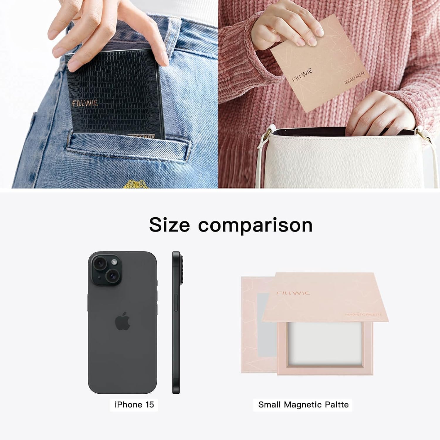 Pink Magnetic Refillable Makeup Palette with Mirror – Lightweight, Durable, Travel-Ready Case for Eyeshadow, Blush, Lipstick – Includes Spatula & 20 Stickers – Small, Waterproof Paperboard-Velvo Beauty