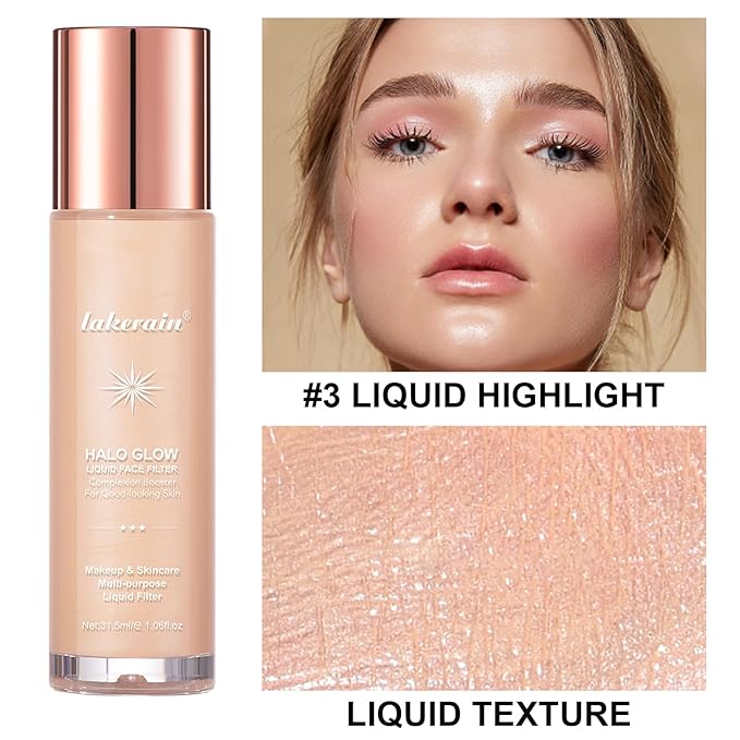 Natural Glow Liquid Filter Makeup, Longwear Face Luminizer, Complexion Booster For Any Part of the Body, Liquid Highlighter with Brush Kit, Infused Hyaluronic Acid, 1.06 fl oz (#03 LIGHT/MEDIUM)-Velvo Beauty