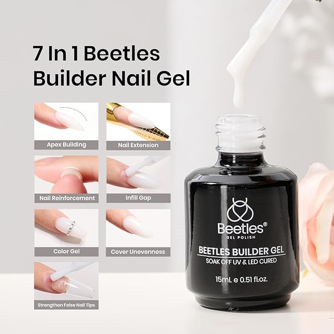 Beetles Builder Gel for Nails -15ml 7 in 1 Milky White Nail Strengthener Gel for Building Apex & Nails Extension DIY Salon Nail Art Design Beauty Gift Sets for Mom Women-Velvo Beauty