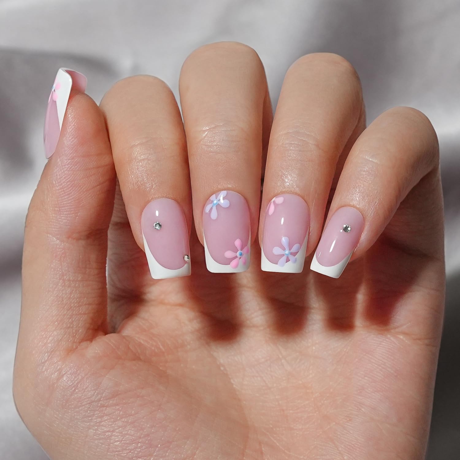 French Gel Nail Tips - Jofay Fashion Short French Tip Press on Nails, 10-Piece Set 320Pcs Pink Square Nail Tips, Pre-applied Tip Primer & Base Coat, No Need to File Fake Nails for Nail Art, 16 Sizes-Velvo Beauty