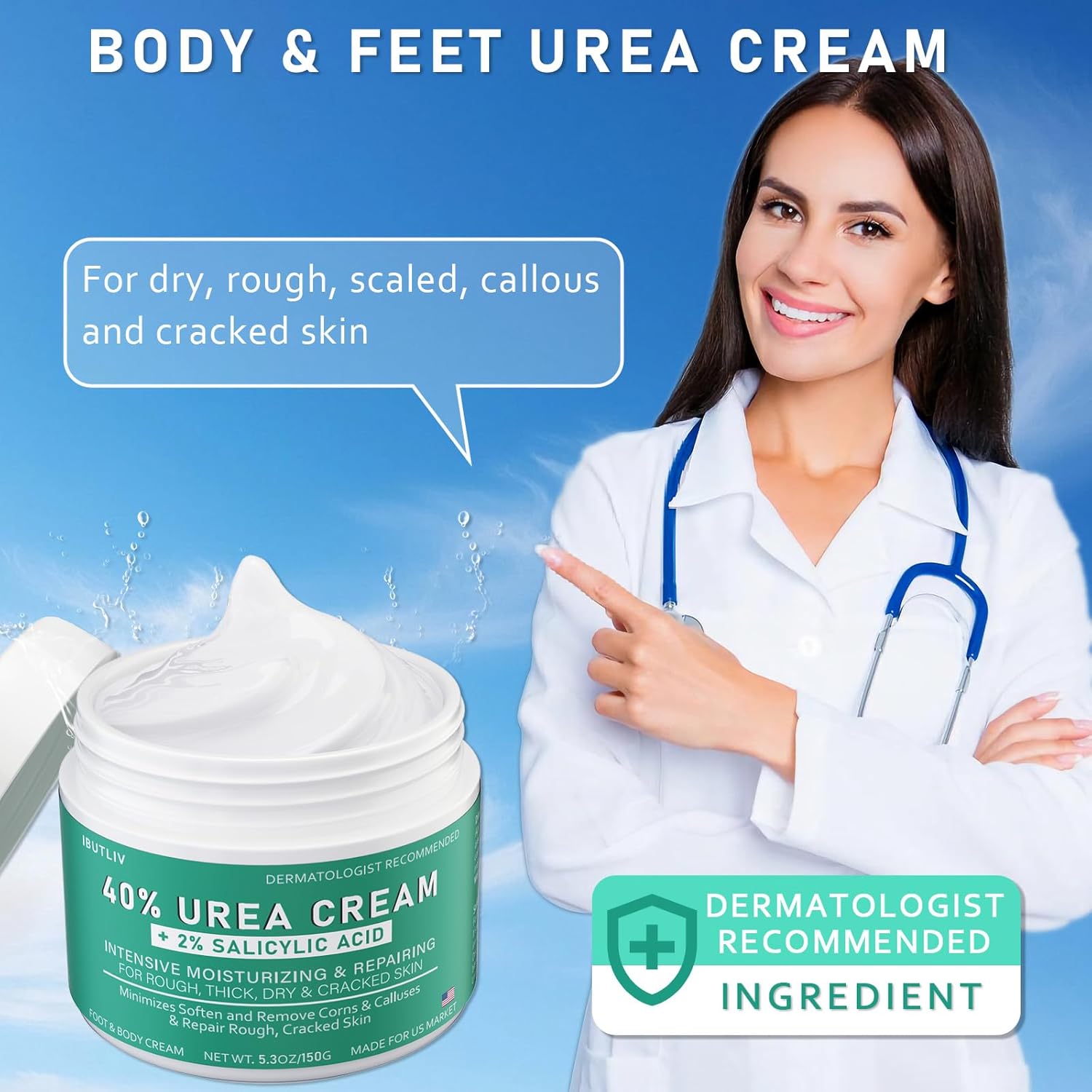 Urea Cream 40 Percent For Feet Maximum Strength - plus Salicylic Acid 2% Foot Cream For Dry Cracked Heels Feet Knees - Dead Skin Cuticle Callus Remover Toenail Softener - Pack of 2-Velvo Beauty