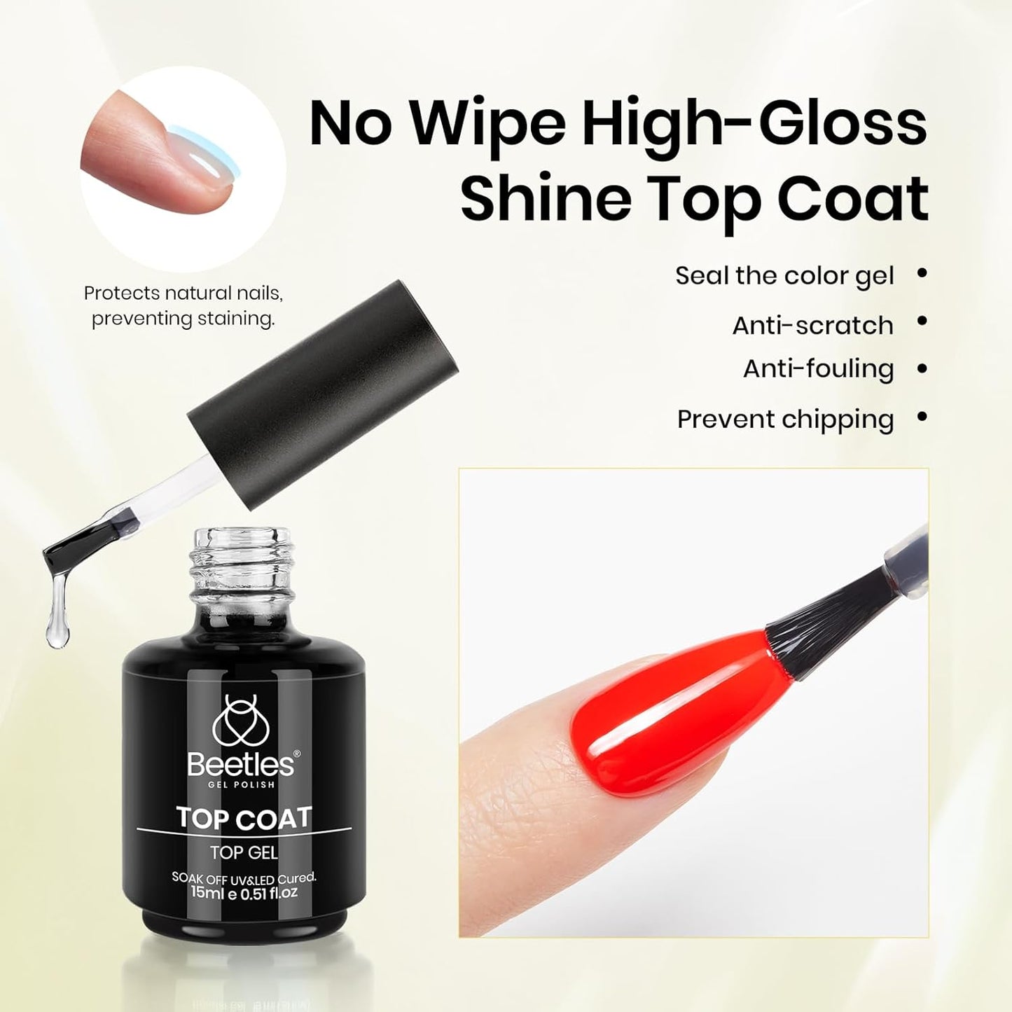 Beetles Gel Top Coat Base Coat Cuticle Oil Set, 3Pcs 15ml No Wipe Top Coat Gel Nail Polish Glossy Shine Long Lasting Cuticle Protectors Kit Oil Care for Dry Damaged Cuticles Gift for Women-Velvo Beauty