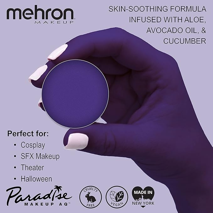 Mehron Makeup Paradise Makeup AQ Refill Size | Stage & Screen, Face & Body Painting, Beauty, Cosplay, and Halloween | Water Activated Face Paint, Body Paint, Cosplay Makeup .25 oz (7 ml) (VIOLET)-Velvo Beauty