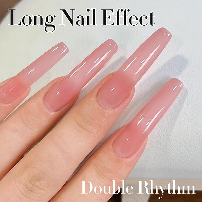 Double Rhythm Gel Polish Translucent Sheer Neutral Natural Light Milky Same Color Same Bottle 15ML Jelly Polish Art DIY at Home (Sheer Pink Nude-A1385)-Velvo Beauty