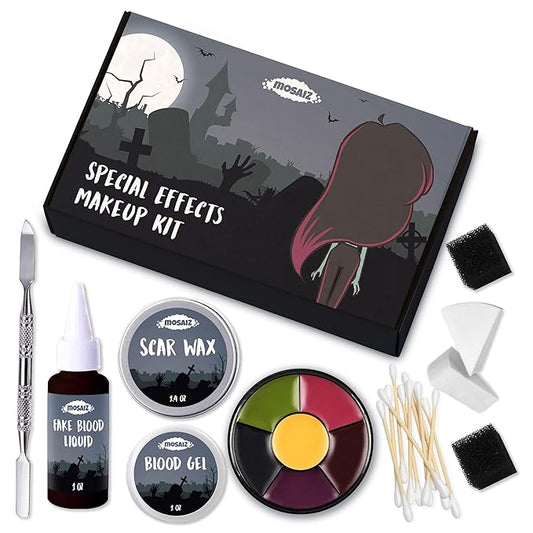 SFX Makeup Kit, Special Effects Makeup Kit with Fake Blood and Scar Wax, Makeup Sponges and Skin Spatula, Zombie Makeup Kit-Velvo Beauty