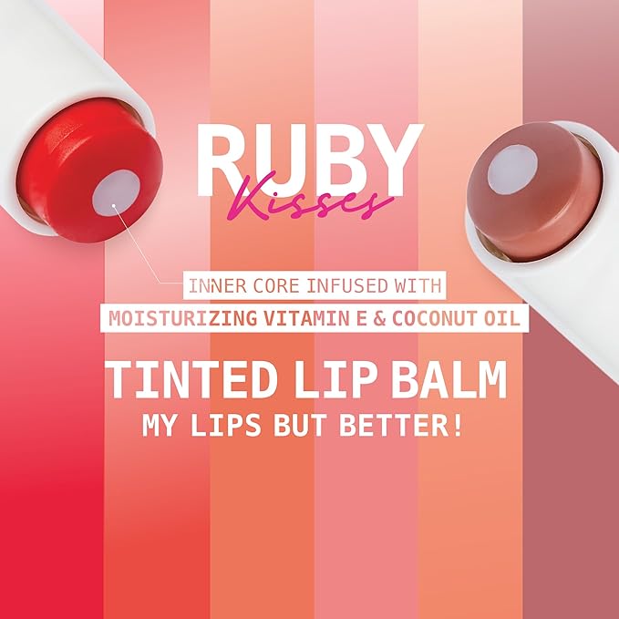 Ruby Kisses Balm Up Tinted Lip Balm, Non-Greasy Hydrating Formula, Nourishing Coconut Core & Vitamin E Infused, Lip Care with Natural Shine, Lightweight Sheer Color (Red)-Velvo Beauty