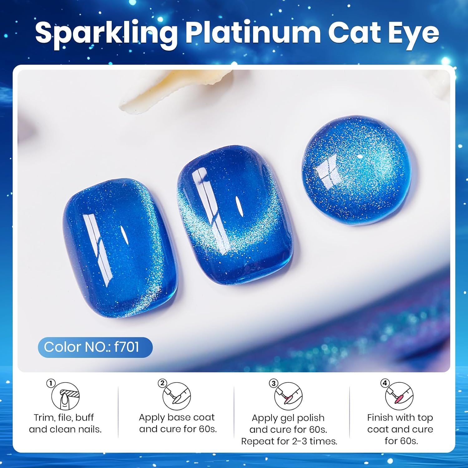 Beetles Blue Cat Eye Gel Polish, 15ML Blue Cat Eye Glitter Gel Polish with Magnet Soak Off UV Shimmer Velvet Gel Stellar Blue Series French Nail Art Manicure Gifts for Women-Velvo Beauty