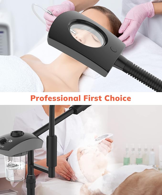 TASALON Professional Ionic Facial Steamer, 2-in-1 Face Steamer for Facial with 5X Magnifying Foldable Arm, Mist Face Steamer Salon Spa Beauty Skin Care Equipment, Aroma Therapy Nozzle Included- Blcak-Velvo Beauty