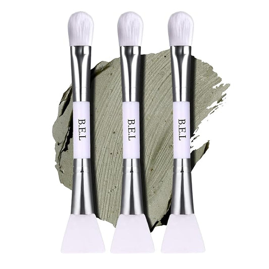Bare Essentials Living Clay Face Mask Brush (3 Pack, White) Dual Soft Silicone Face Mask Applicator Brush Tool, Great Facial Essentials, Moisturizer Applicator & Skincare Brush for Facials-Velvo Beauty