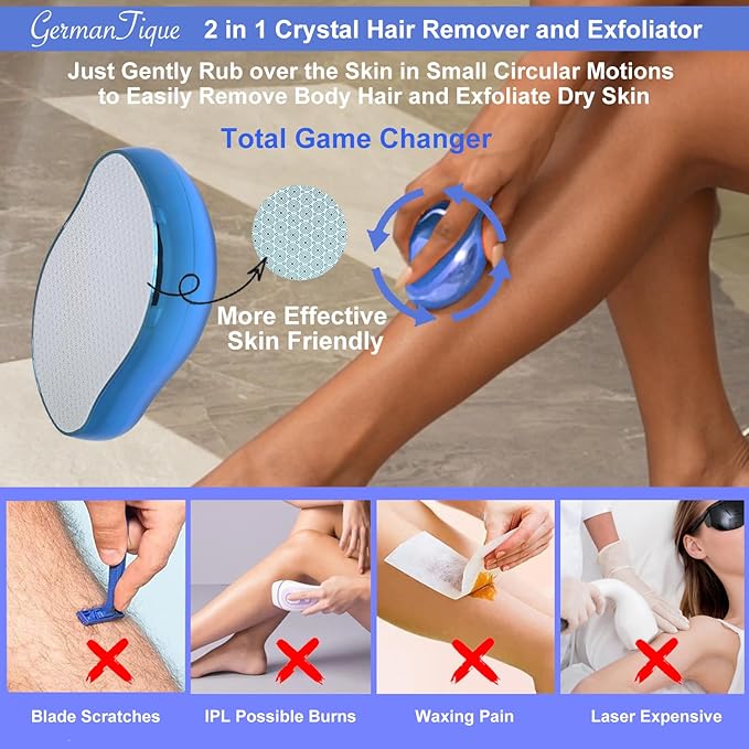 Crystal Hair Eraser,Natural Crystal Hair Remover,Reusable Painless Nano Glass Hair Removal Device Without Shaver,Gentle Crystal Epilator and Exfoliator for Soft Silky Skin(Royal Blue)-Velvo Beauty