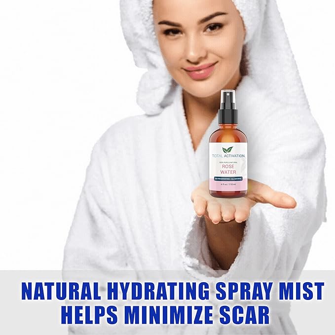 Large 4 oz 100% Pure, Organic Moroccan Rose Water Spray Face Toner, Skin Body Hair Spray, Eye Makeup Remover Alcohol Free Toner Minimizes Scar Hydrating Soothing Mist for Dry Oily Combination Skin-Velvo Beauty