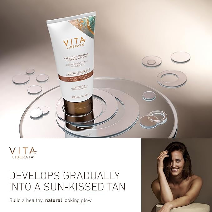 VITA LIBERATA Fabulous Gradual Tanning Lotion - Buildable Formula, Sun-Kissed Tan, Untinted For Minimal Transfer, Lasting Finish, Formulated with Hyaluronic Acid, 3.38 lf.oz-Velvo Beauty