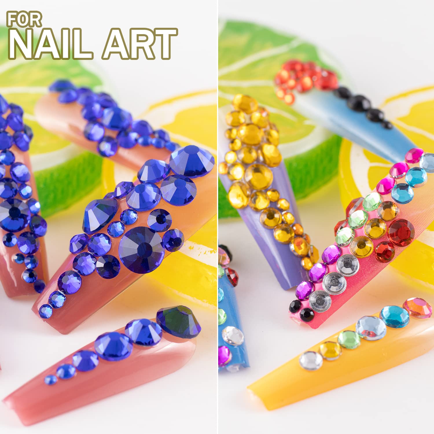 Two Packs of Flatback Rhinestones 4520 Pcs Colorful Nail Art Rhinestones Flatback Crystal Colorful+Royal Blue Rhinestone with Picker Pencil and Tweezer for Nail Art and Decoration-Velvo Beauty