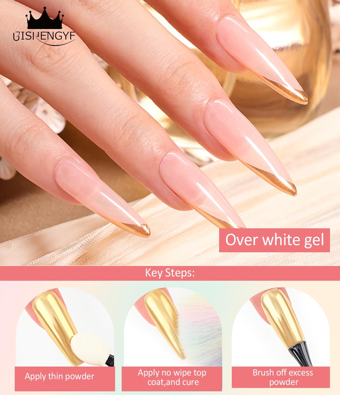 Rose Gold Chrome Nail Powder: Metallic Mirror Powder Holographic Pigment Powder Silver Green Chrome Nail Powder for Nails Rose Gold Nail Chrome Powder for Nails Art DIY Decoration-Velvo Beauty