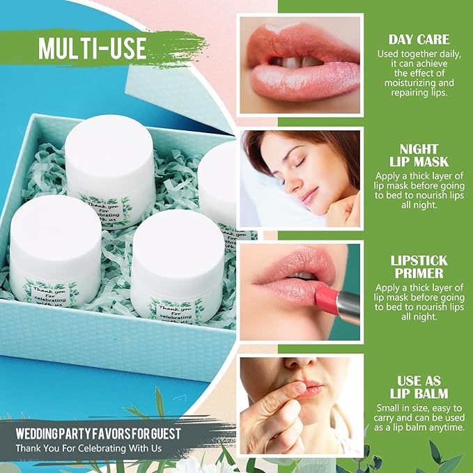 12 Pcs Thank You Lip Sleeping Mask Bulk Bridal Shower Gifts for Guests Thank You for Celebrating with Us Lip Mask Moisturize Nourish for Wedding Bridal Shower Favor Christmas Gift(Eucalyptus)-Velvo Beauty