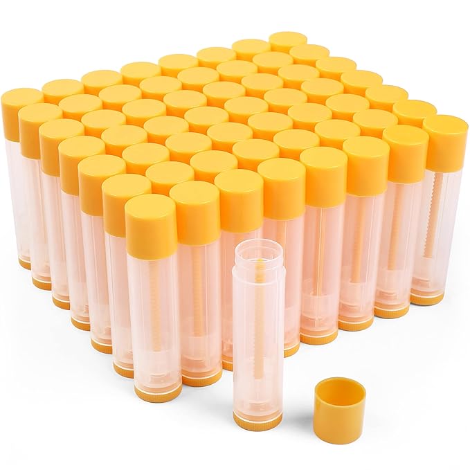 LotFancy Lip Balm Tubes Empty, 60PCS 5.5ml (3/16 Oz), Clear Lip Balm Container Tubes with Yellow Caps, BPA Free & Leak Free, Refillable-Velvo Beauty