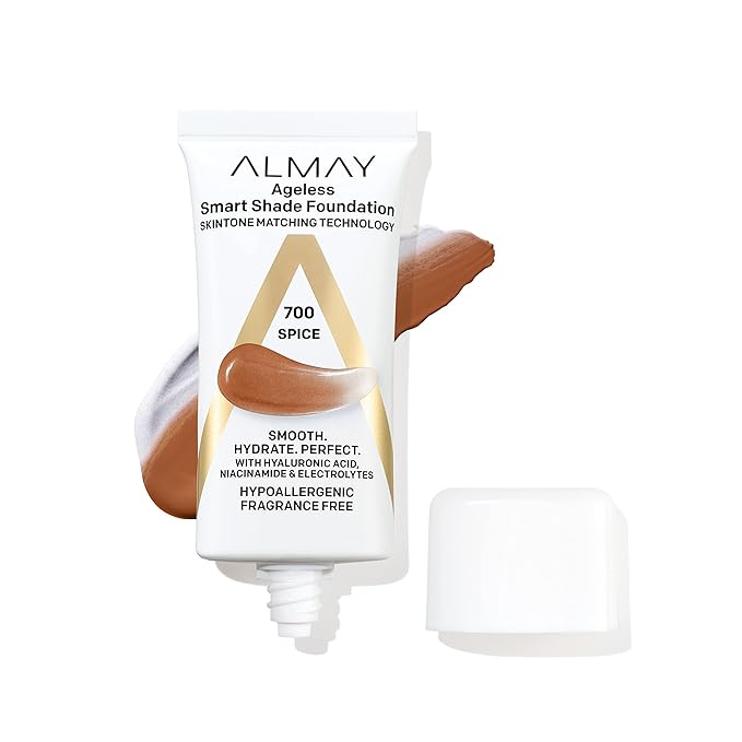 Almay Anti-Aging Foundation, Smart Shade Face Makeup with Hyaluronic Acid, Niacinamide, Vitamin C & E, Hypoallergenic-Fragrance Free, 700 Spice, 1 Fl Oz (Pack of 1)-Velvo Beauty