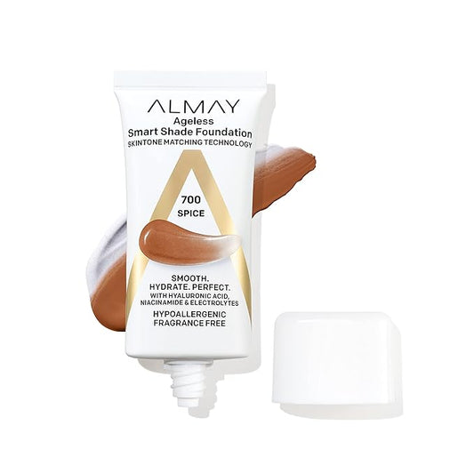 Almay Anti-Aging Foundation, Smart Shade Face Makeup with Hyaluronic Acid, Niacinamide, Vitamin C & E, Hypoallergenic-Fragrance Free, 700 Spice, 1 Fl Oz (Pack of 1)-Velvo Beauty