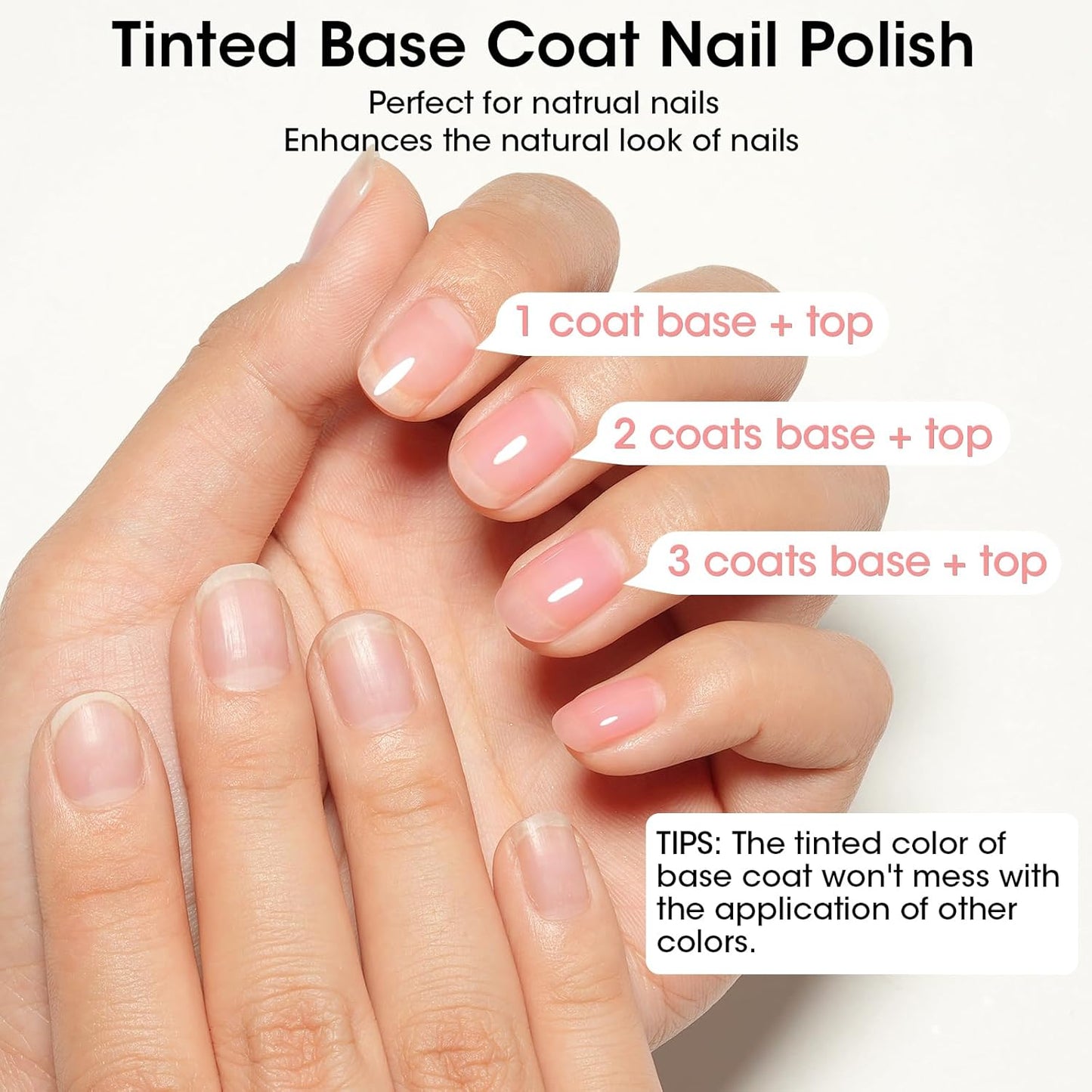 GELLEN 4‑in‑1 Clear Nail Polish Base Coat Sheer Tinted Natural Pink, Ridge Filler, Nail Strengthener & Concealer, Calcium Formula Strengthens Nails, Enhances Natural Look, No HEMA, Anti-yellowing-Velvo Beauty