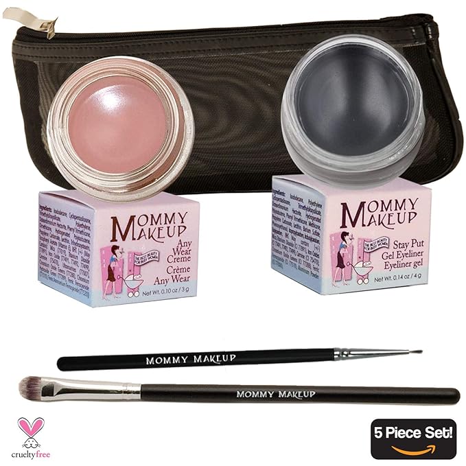The Everlasting Eye 5 Piece Waterproof Makeup Set. Gel Eyeliner, Creme Eyeshadow, 2 brushes and Mesh Bag. Paraben-free, Talc-free, Cruelty-free. Anna/Black Beauty 1201-Velvo Beauty