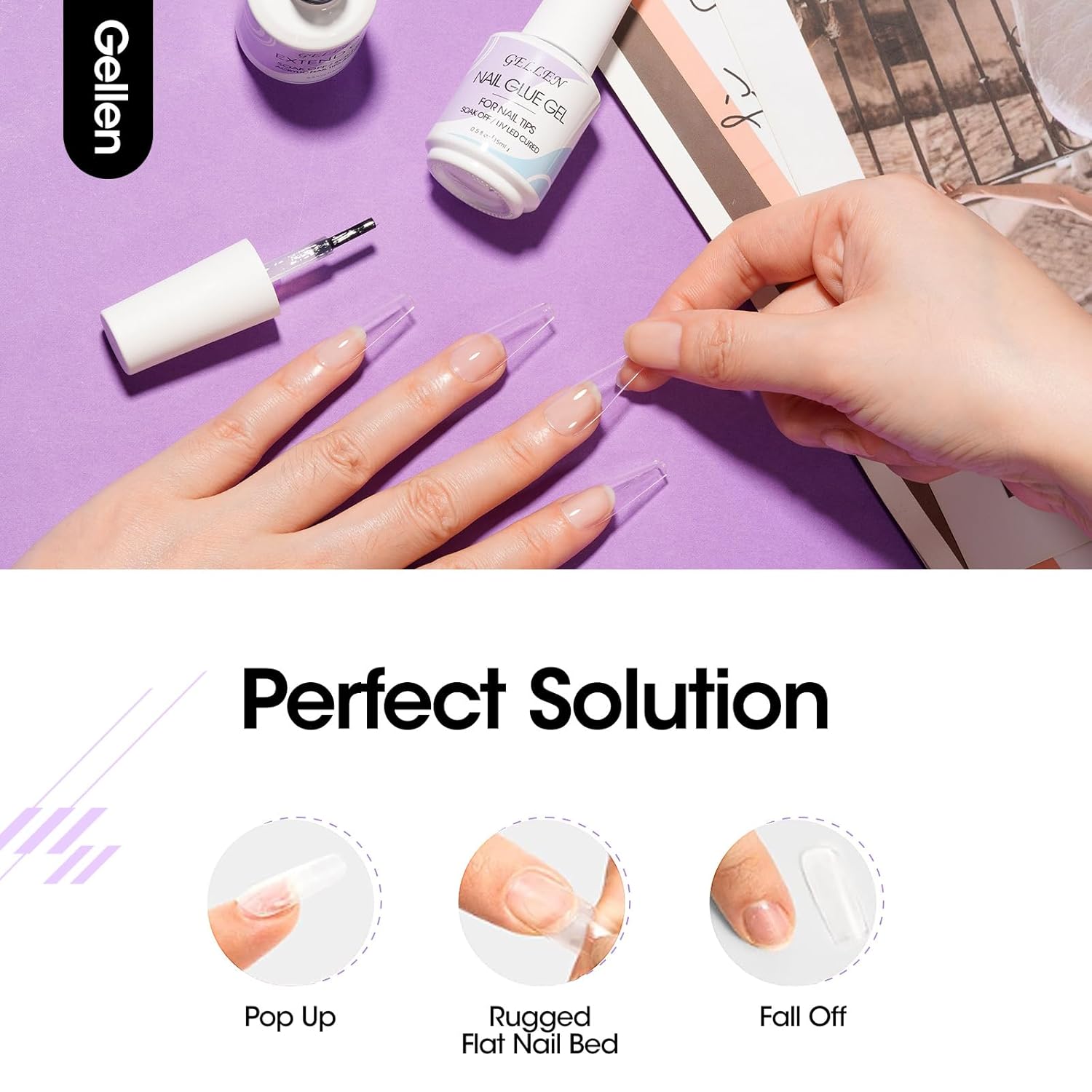 Gellen Nail Glue Gel, 2PCS 15ML 3 in 1 Gel Nail Glue for Acrylic Nail & Base Gel & Nail Strengthener Kit, Nail Glue for Press On Nails False Nails, Super Strong Gel Glue for Nail Extension-Velvo Beauty