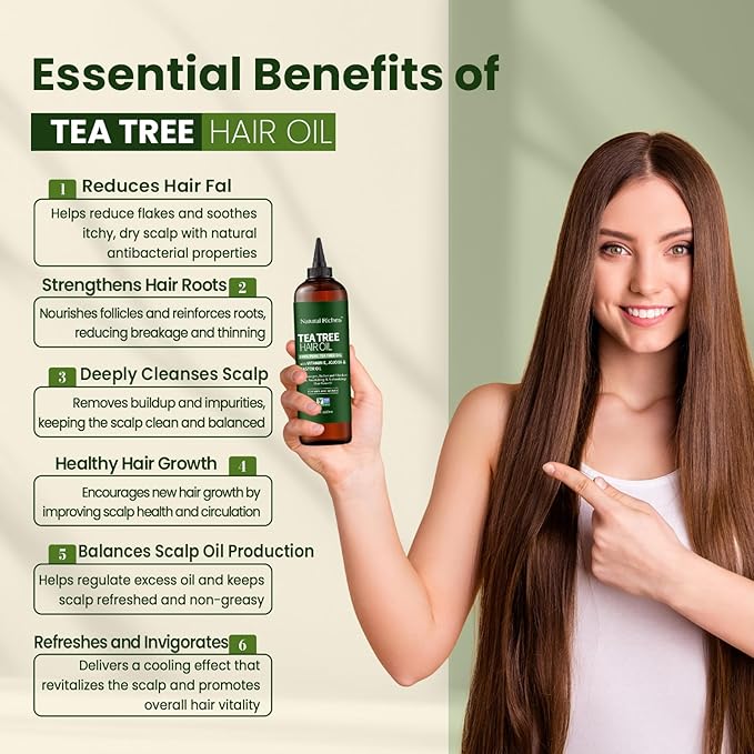 Natural Riches Tea Tree Oil for Hair - Blended with Vitamin E and Castor Oil for Hair Growth - Tea Tree Scalp Treatment for Dry Scalp - Lightweight Scalp Oil for Healthy, Strong Hair - 8 fl oz-Velvo Beauty