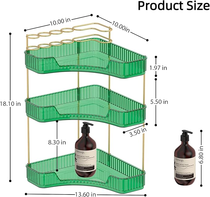 3 Tier Corner Bathroom Organizer Countertop, Vanity Makeup Organizer with Brush Holder, Space-Saving Skincare Storage Corner Shelf for Bathroom, Dressing Table, Kitchen-Velvo Beauty