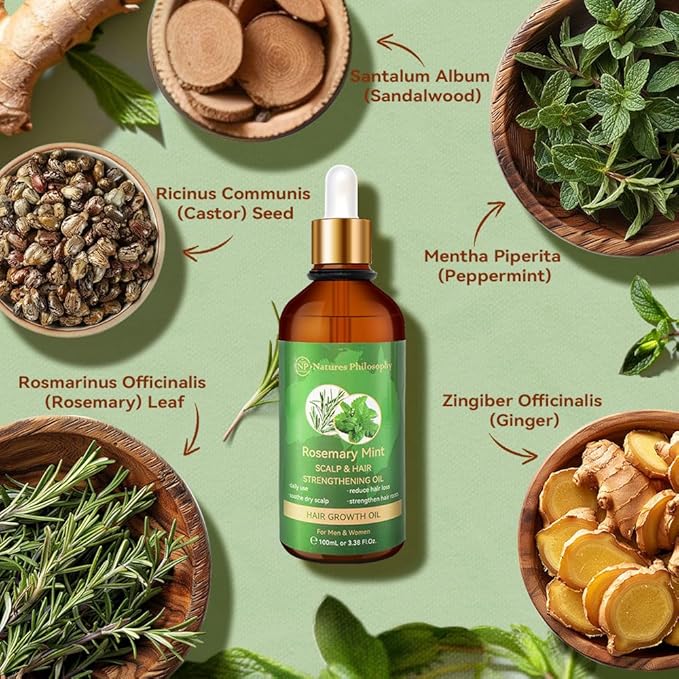 NP NATURES PHILOSOPHY Rosemary Oil for Hair Growth, Hair Growth Oil 3.38 fl oz, Anti-Hair Loss, Quickly Absorbed & Non-Greasy, Aussie Organic Hair Serum for All Hair Types, for Men and Women-Velvo Beauty